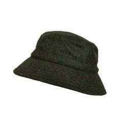 Men’s Abraham Moon Plain Tweed Bucket Hat -Dents Luxury Accessories Sales 1 3005 Olive