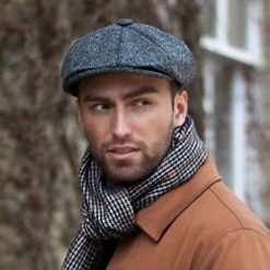 Men's Abraham Moon Herringbone Tweed Newsboy Cap -Dents Luxury Accessories Sales 1 3042 charcoal