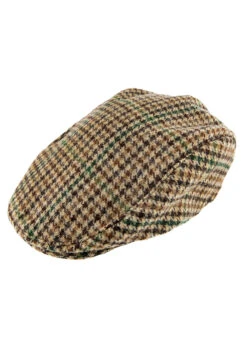 Men's Abraham Moon Dogtooth Check Tweed Flat Cap -Dents Luxury Accessories Sales 1 3043Brown
