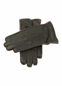 Men's Heritage Three-Point Lambswool-Lined Deerskin Leather Gloves With Contrast Side Walls