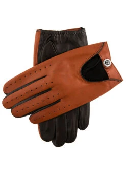 Men's Heritage Two-Colour Leather Driving Gloves -Dents Luxury Accessories Sales 15 1094 Black Highway Tan