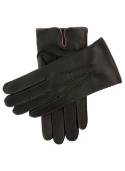 Men's Heritage Three-Point Cashmere-Lined Leather Gloves With Colour Contrast Details -Dents Luxury Accessories Sales 15 1514 Black Grey Grey Red 7383678e ffc2 49ef 8388 4f19111e7a73