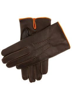 Men's Heritage Three-Point Cashmere-Lined Leather Gloves With Colour Contrast Details -Dents Luxury Accessories Sales 15 1514 Brown Tangerine Tangerine Tangerine