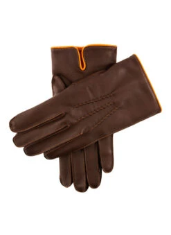 Men's Heritage Three-Point Cashmere-Lined Leather Gloves With Colour Contrast Details -Dents Luxury Accessories Sales 15 1514 English Tan Tangerine