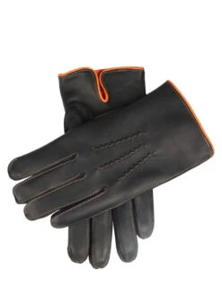 Men's Heritage Three-Point Cashmere-Lined Leather Gloves With Colour Contrast Details -Dents Luxury Accessories Sales 15 1514BlackTangerine