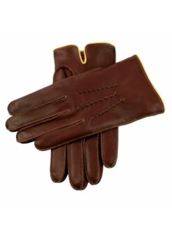 Men's Heritage Three-Point Cashmere-Lined Leather Gloves With Colour Contrast Details -Dents Luxury Accessories Sales 15 1514EnglishTanYellow