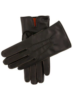 Men's Heritage Three-Point Cashmere-Lined Leather Gloves With Colour Contrast Stitching -Dents Luxury Accessories Sales 15 1518 Black Tangerine Tangerine