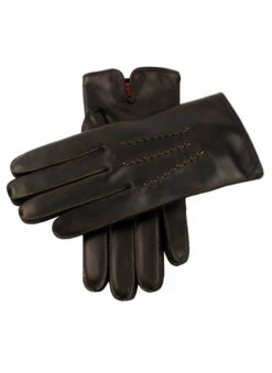 Men's Heritage Three-Point Cashmere-Lined Leather Gloves With Colour Contrast Stitching -Dents Luxury Accessories Sales 15 1518BlackApple