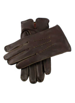 Men's Heritage Three-Point Cashmere-Lined Leather Gloves With Colour Contrast Stitching -Dents Luxury Accessories Sales 15 1518BrownYellow