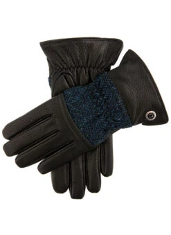 Men's Heritage Cashmere-Lined Harris Tweed And Deerskin Leather Gloves -Dents Luxury Accessories Sales 15 1598 Black Navy Black 9b8b1837 34f2 482e 86f1 dd714bf27846