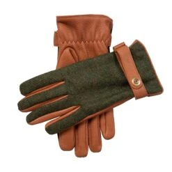 Men’s Heritage Cashmere-Lined Abraham Moon Tweed And Deerskin Leather Gloves -Dents Luxury Accessories Sales 15 1645 Havana Olive Beige