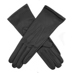 Women's Heritage Three-Point Silk-Lined Leather Gloves -Dents Luxury Accessories Sales 17 1048 Charcoal