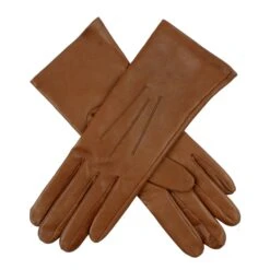 Women's Heritage Three-Point Silk-Lined Leather Gloves -Dents Luxury Accessories Sales 17 1048 Tan