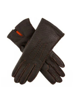 Women's Heritage Handsewn Three-Point Cashmere-Lined Peccary Leather Gloves -Dents Luxury Accessories Sales 17 1069 Bark Saffron
