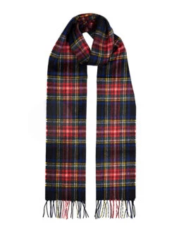 Heritage Tartan Check Cashmere Scarf With Tassels -Dents Luxury Accessories Sales 2 2070 Black Stewart