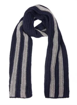 Men's Two-Tone Stripe Knitted Scarf -Dents Luxury Accessories Sales 2 2363 20navy slate22