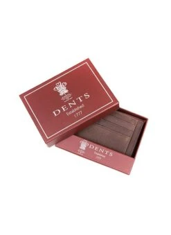 Men's Contrast Stitch Pebble Grain Leather Card Holder With RFID Blocking -Dents Luxury Accessories Sales 23 5538 20brown tan