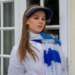 Women's Straw Sun Visor With Ribbon Band -Dents Luxury Accessories Sales 3 1365Navy 4 2649PaleBlue