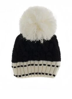 Women's Chunky Cable Knit Bobble Hat -Dents Luxury Accessories Sales 3 3232 20black 20cream 1e24d868 8528 4905 9db9 d27cfafdd89e