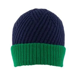 Women’s Patchwork Cable Knit Beanie Hat With Contrast Brim