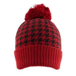 Women’s Knitted Bobble Hat With Dogtooth Pattern -Dents Luxury Accessories Sales 3 3308 Black Berry