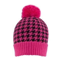 Women’s Knitted Bobble Hat With Dogtooth Pattern