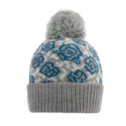 Women’s Jacquard Knitted Bobble Hat With Rose Pattern -Dents Luxury Accessories Sales 3 3310 Dove Grey