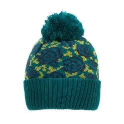 Women’s Jacquard Knitted Bobble Hat With Rose Pattern