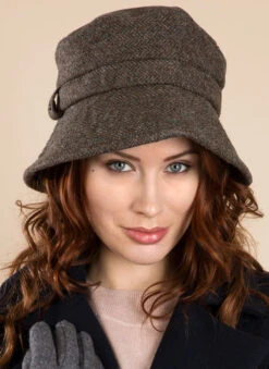 Women's Abraham Moon Herringbone Tweed Bucket Hat -Dents Luxury Accessories Sales 3 5157