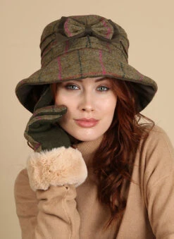 Women's Abraham Moon Tweed Check Bucket Hat With Bow Detail -Dents Luxury Accessories Sales 3 5159 Sage 543d6c67 f3af 4dcc be83 ee08d52df1a2