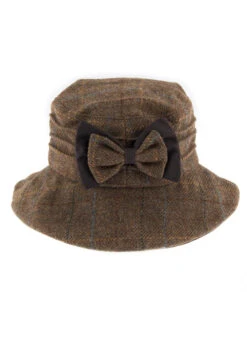 Women's Abraham Moon Tweed Check Bucket Hat With Bow Detail -Dents Luxury Accessories Sales 3 5159Chestnut