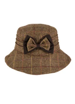 Women's Abraham Moon Tweed Check Bucket Hat With Bow Detail -Dents Luxury Accessories Sales 3 5159Chocolate