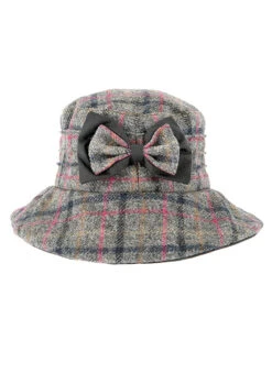 Women's Abraham Moon Tweed Check Bucket Hat With Bow Detail