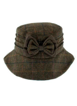 Women's Abraham Moon Tweed Check Bucket Hat With Bow Detail -Dents Luxury Accessories Sales 3 5159Olive