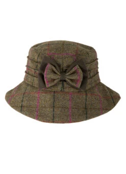 Women's Abraham Moon Tweed Check Bucket Hat With Bow Detail -Dents Luxury Accessories Sales 3 5159Sage