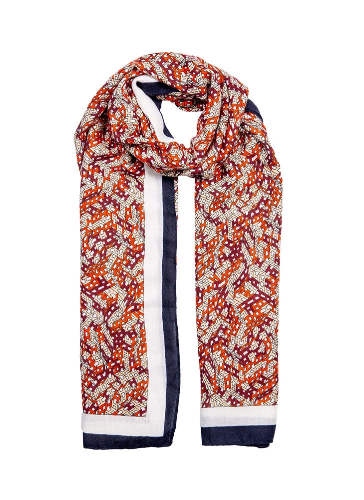 Women’s Small Geometric Print Lightweight Scarf With Border 1 Women’s Small Geometric Print Lightweight Scarf With Border