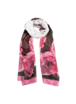 Women's Rose Print Lightweight Scarf With Border
