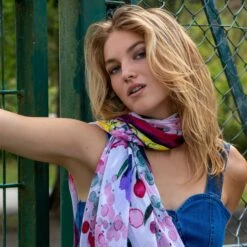 Women's Floral Print Lightweight Scarf With Border 7 Women's Floral Print Lightweight Scarf With Border -Dents Luxury Accessories Sales 4 2577 Pink