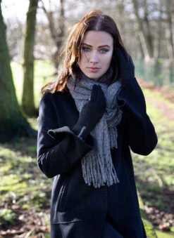 Women's Plain Tweed-Effect Midweight Scarf With Tassels -Dents Luxury Accessories Sales 4 2607 Charcoal