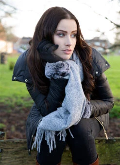 Women's Plain Tweed-Effect Midweight Scarf With Tassels -Dents Luxury Accessories Sales 4 2607 Dove Grey