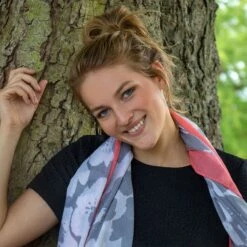 Women’s Abstract Floral Print Lightweight Scarf With Border -Dents Luxury Accessories Sales 4 2621 Grey