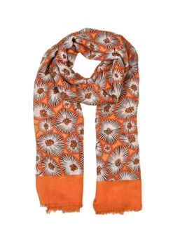 Women’s Abstract Circle Print Lightweight Scarf With Block Colour Ends