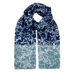 Women’s Floral Pattern Lightweight Scarf With Contrasting Ends -Dents Luxury Accessories Sales 4 2651 NAVY