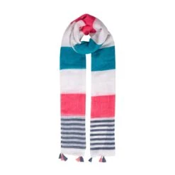 Women’s Two Stripe Pattern Lightweight Scarf With Tassels