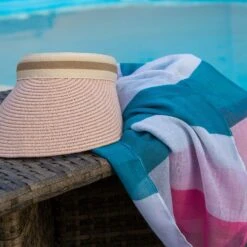 Women's Straw Sun Visor With Ribbon Band -Dents Luxury Accessories Sales 4 2654Teal 3 1365Natural