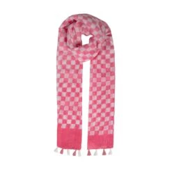 Women’s Small Checkerboard Check Lightweight Scarf With Tassels -Dents Luxury Accessories Sales 4 2656 Pink