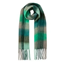 Women’s Large-Checked Blanket Scarf With Tassels -Dents Luxury Accessories Sales 4 2660 Forest Green Emerald