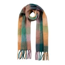 Women’s Large-Checked Blanket Scarf With Tassels -Dents Luxury Accessories Sales 4 2660 Lilac Ocean Oat