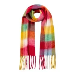 Women’s Large-Checked Blanket Scarf With Tassels -Dents Luxury Accessories Sales 4 2660 Tangerine