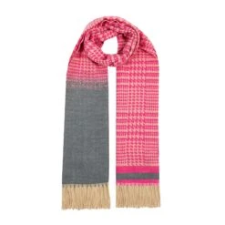 Women’s Dogtooth Scarf With Asymmetric Details And Tassels -Dents Luxury Accessories Sales 4 2668 Hot Pink 2
